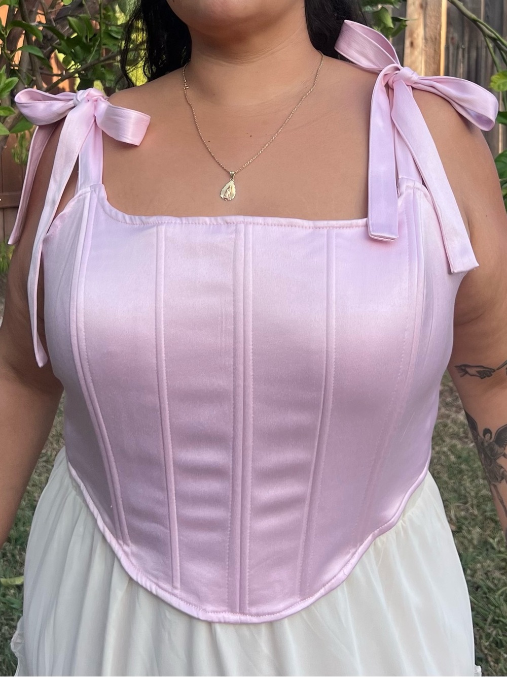Pink Coquette Bow-Tie Strap Corset Top